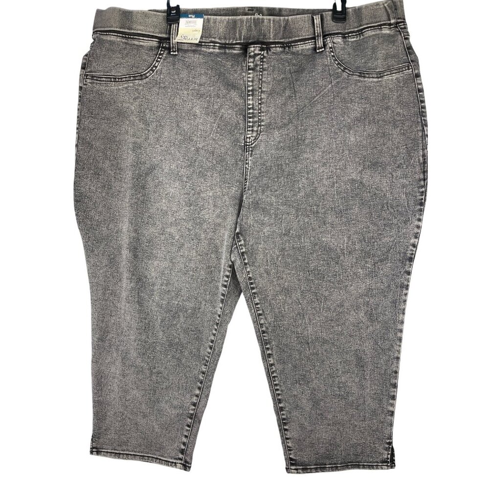 Terra & Sky Plus Size 4X  (28W-30W) pull on Capri Jeggings Black Acid Wash